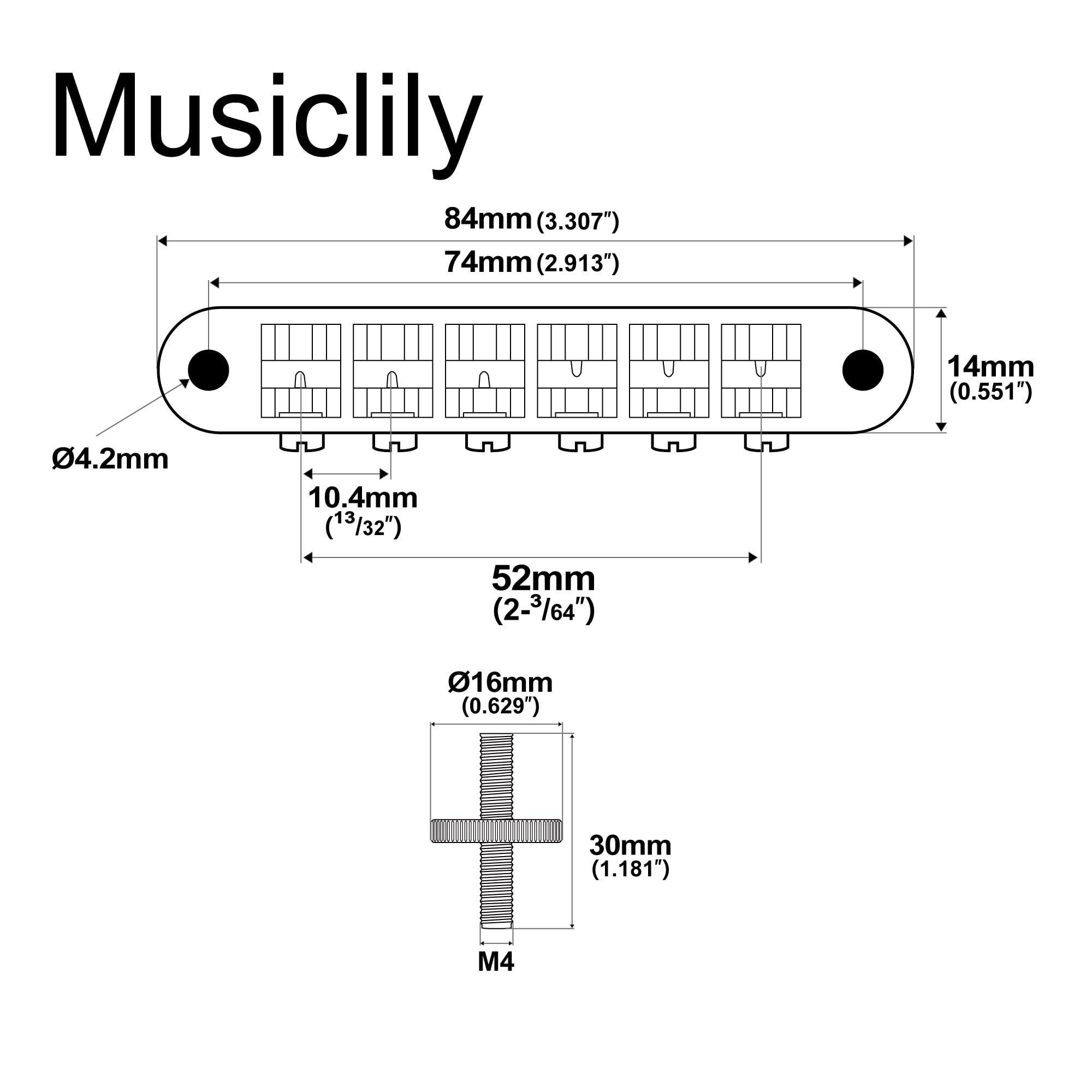 Musiclily Pro 52mm Wide Body ABR-1 Guitar Tune-O-Matic Bridge for Epiphone Les Paul LP SG Style Electric Guitar, Chrome